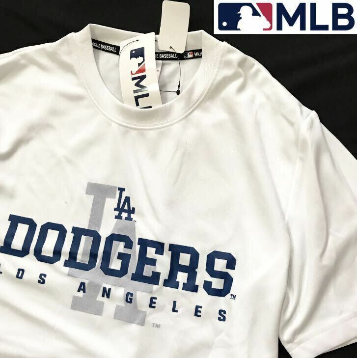 ▼S203新品【メンズLL】ホワイトMLB ライセンス商品 ロサンゼルス・ドジャース　ドライメッシュ　Tシャツ ワンポイントロゴ　大谷翔平