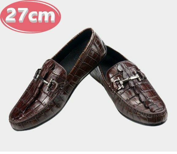 クロコダイルレザー ビジネスシューズ 最高級 ワニ革 クロコダイル 靴 メンズシューズ 革靴 ブラウン 27.0cm 【n784】