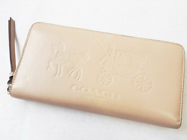 コーチ COACH ラウンドファスナー 長財布 エンボス加工 ピンク レザー