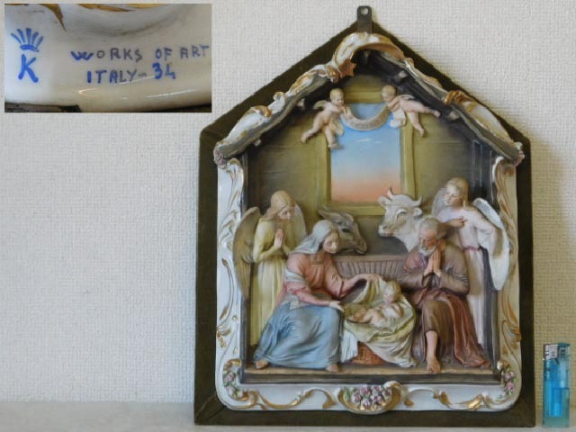 アンティーク【WORKS OF ART ITALY】イタリア製 西洋陶磁器 キリスト フィギュリン 壁掛け
