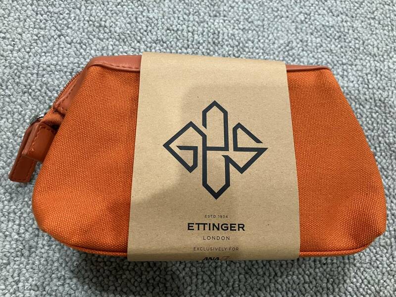 新品 ☆ANA ビジネスクラス アメニティー ポーチ トラベル ETTINGER エッティンガー 化粧品 旅行 国際線 未使用 オレンジ