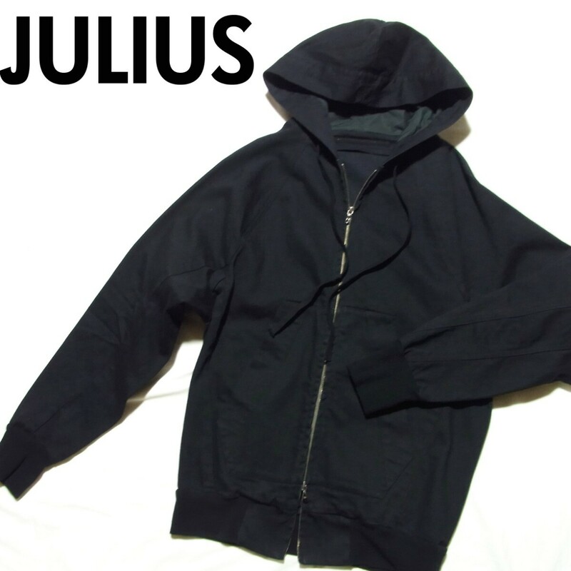 21SS JULIUS ユリウス HOODED DENIM BLOUSON フード デニム パーカー ジャケット 1 黒 ブラック 727BLM3-BK