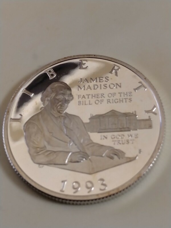 アメリカ 1993s 50セント銀貨プルーフ James Madison−Bill of Rights