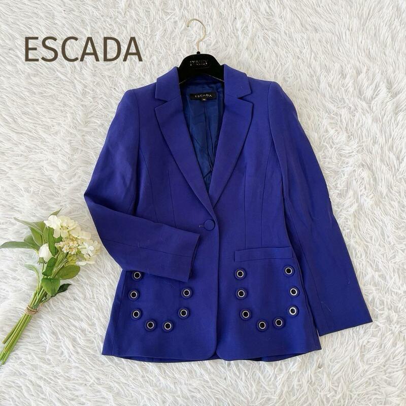 極美品☆ESCADA☆エスカーダ　デザインテーラードジャケットブルー サイズ32 S