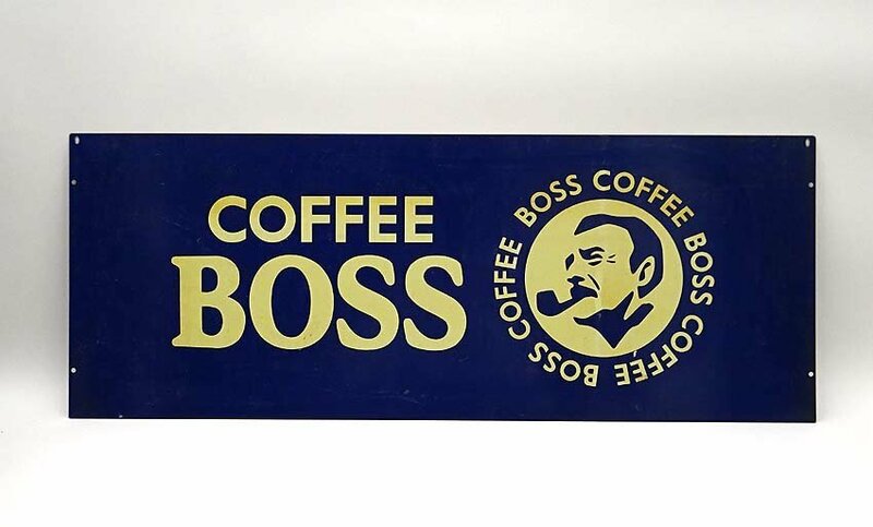 緑屋t■ ホーロー看板　BOSS COFFEE　ボス コーヒー　約95cm×約36.5cm　kc2/5-051/31-a#160