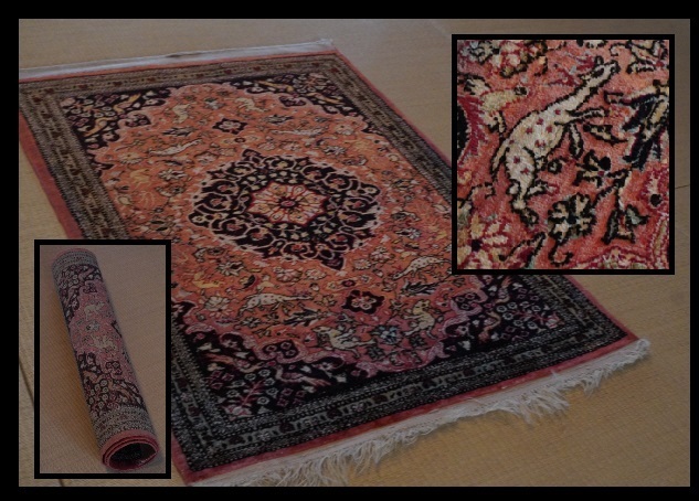 ペルシャ絨毯　敷物　シルク　絹　動物柄　マット　カーペット　60㎝×81㎝　ラグ　lug 玄関マット