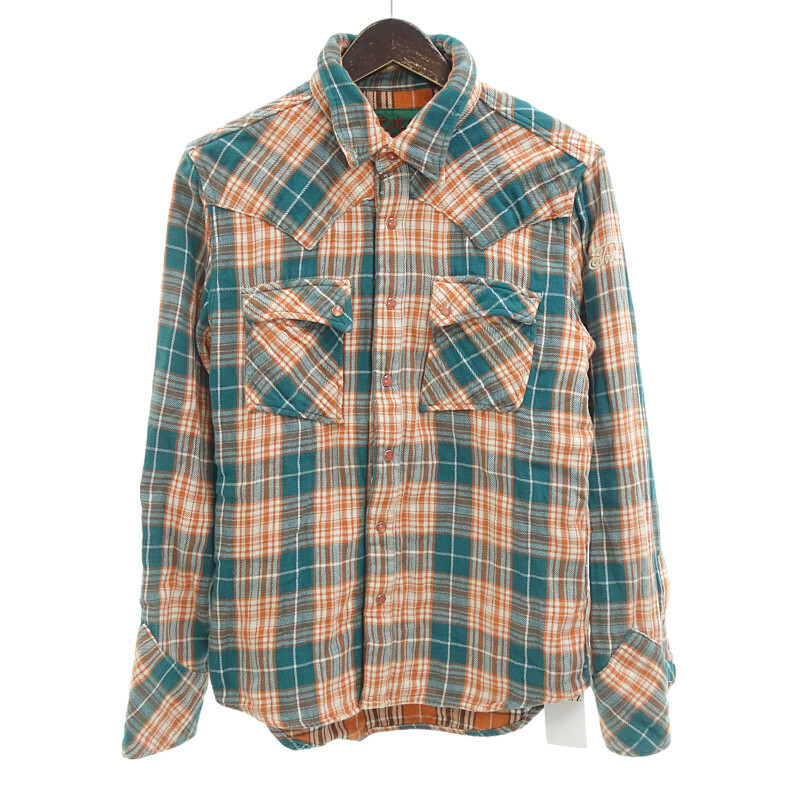 【特別価格】TMT Antton別注 W GAUZE CHECK SHIRTS チェック シャツ オレンジ×グリーン メンズM