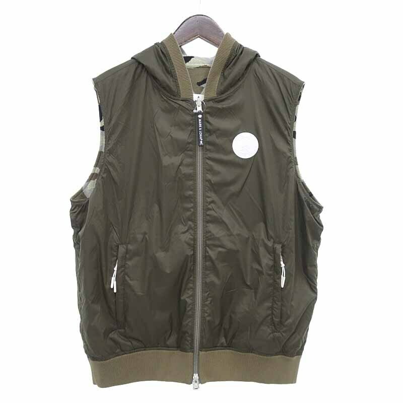 【特別価格】MARKLONA 24SS Gauge Hooded Reversible Vest ベスト オリーブ/グレー系マルチ メンズ48