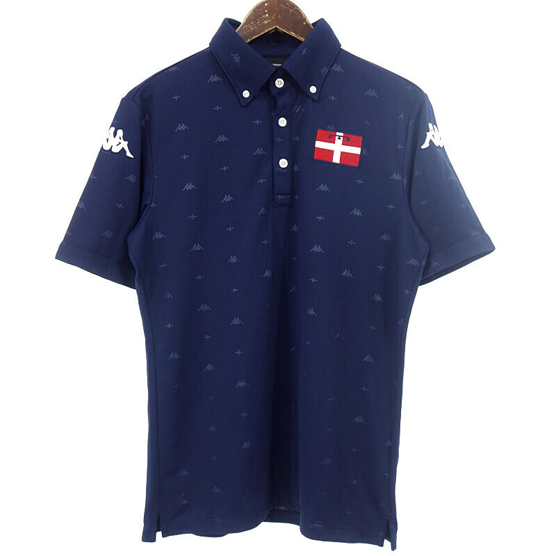 【特別価格】KAPPA GOLF ゴルフ エンボス 柄 半袖 ポロシャツ Tシャツ ネイビー メンズM