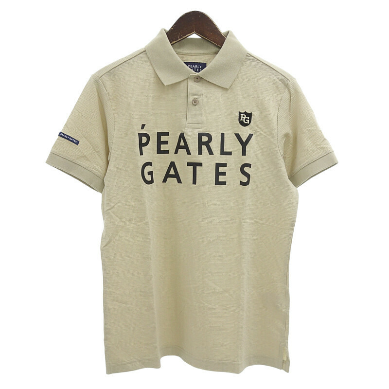 PEARLY GATES 2021年モデル ゴルフ ロゴプリント サッカー 半袖 ストレッチ ポロ シャツ ベージュ メンズ4