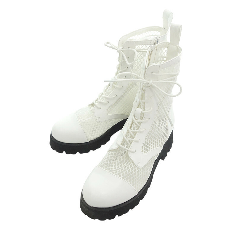 【特別価格】COEL MESH BOOTS メッシュ レースアップ ブーツ ホワイト レディース37