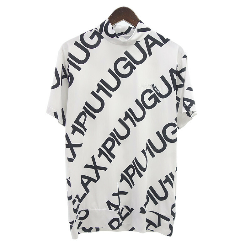 1PIU1UGUALE3 RELAX 総柄 ロゴ モックネック 半袖 Tシャツ ホワイト メンズM