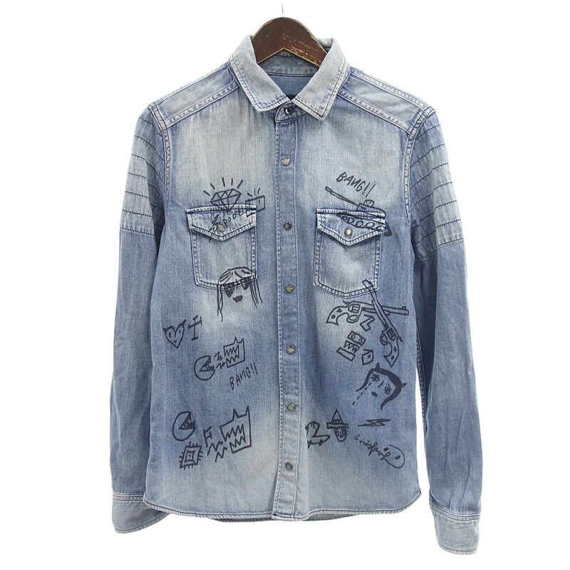 【特別価格】ROAR DISKAH別注 GRAFFITI DENIM SHIRT デニム シャツ インディゴ メンズ1