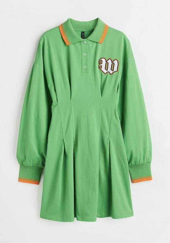 新品未開封 H&M コットンシャツドレス Mサイズ グリーン 緑色 ポロシャツワンピース エイチアンドエム レディース ガールズ キッズ