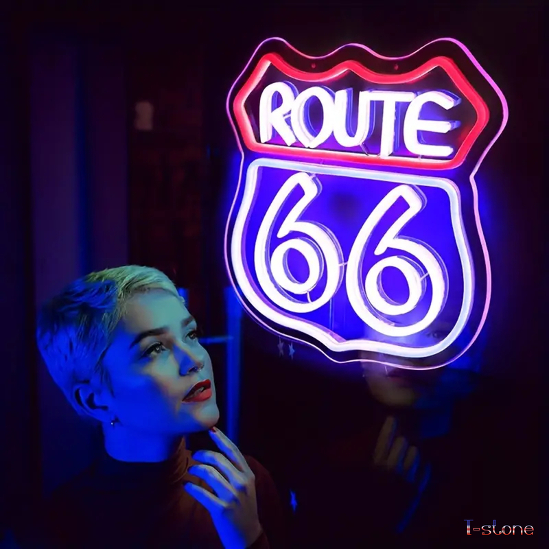 ネオンサイン アメリカンスタイル 『ROUTE66』 調光可能 お洒落 インテリア LED看板 超クール！ 鮮やか ウォールディスプレイ 雰囲気照明