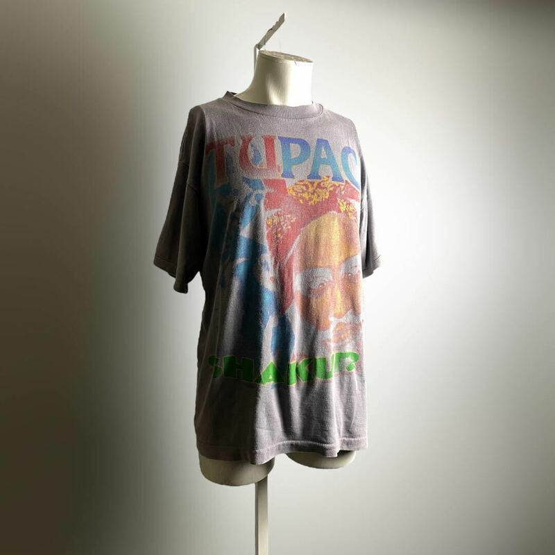 2PAC ヴィンテージTシャツ シングルステッチ 半袖Tシャツ D553 古着 vintage レア アメリカ ラップTee 墨黒 襤褸 USA レア プリントTシャツ