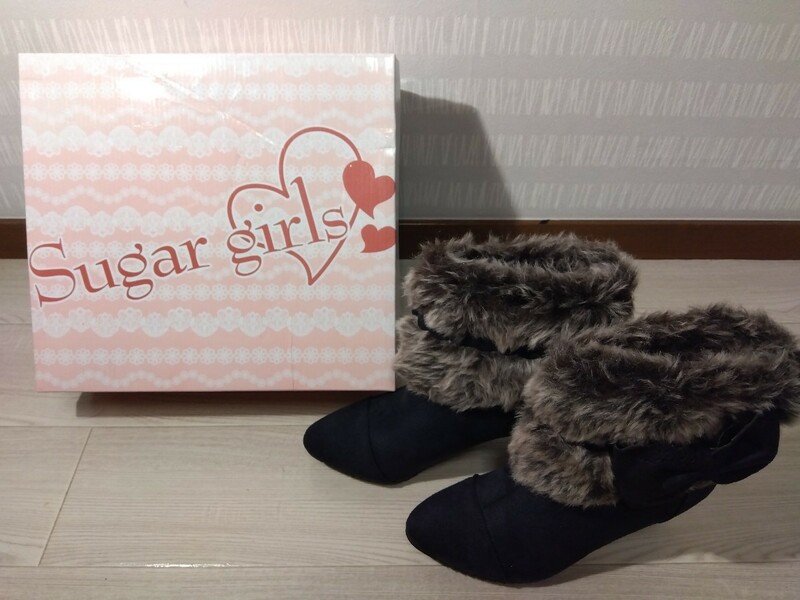 【A319】美品 Sugar girls ヒールブーツ ヒール高さ 約7cm ショートブーツ Mサイズ ブラック 黒系