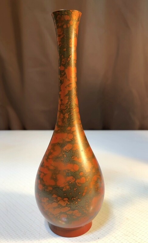 ■47 高岡銅器 鋳銅 鶴首 花瓶 金工細工 銅器 銅製花器 一輪挿し 飾り壺 