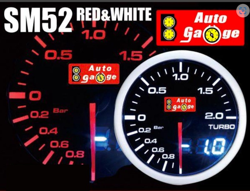 ■オートゲージ ブースト計 SM 52Φ ホワイト/アンバーレッド アナデジ・デュアルシリーズ