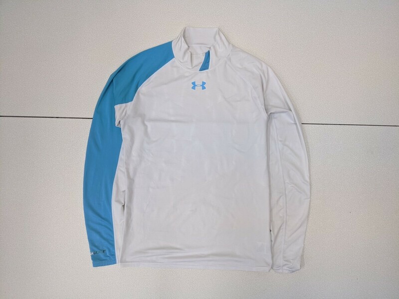 14．アンダーアーマー ゴルフ UA GOLF アシンメトリー 長袖 速乾 アンダーウェア インナーシャツ トレーニングウェア メンズMD白空色系x206