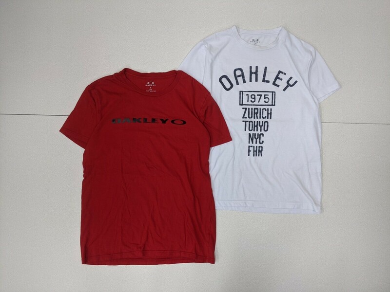 14．OAKLEY 2点 セット デザイン ロゴ 半袖Tシャツ オークリー Y2K メンズM/M L/G 赤 白 ゴルフ x310