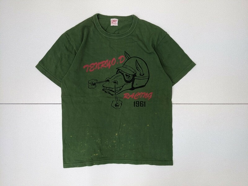 17．TENRYO DENIM RACING フロントデザイン 半袖Tシャツ メンズL 緑系赤x310
