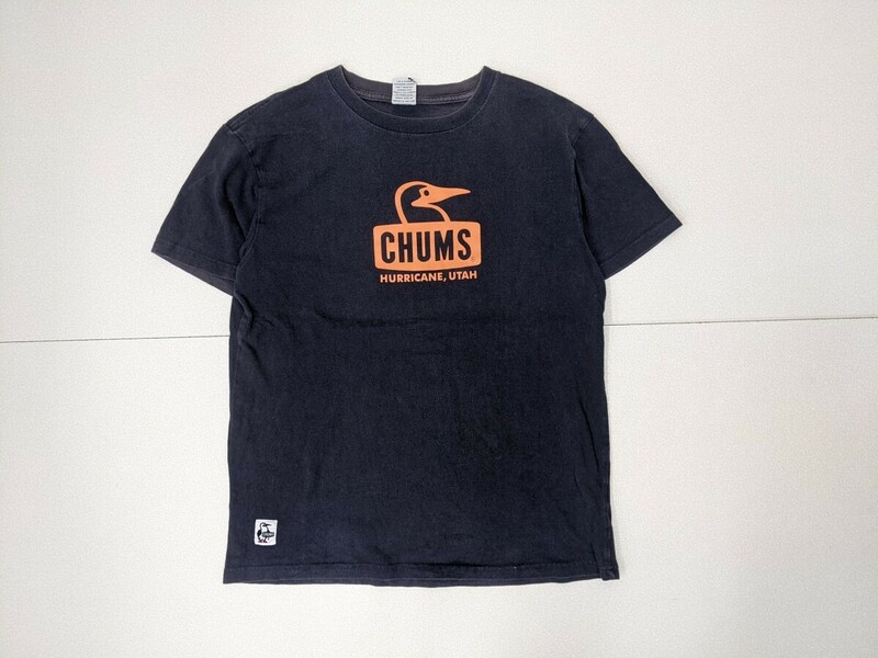8．CHUMS チャムス フロントデカロゴ ブービーバード 半袖Tシャツ デザイン メンズM ネイビーオレンジ x403