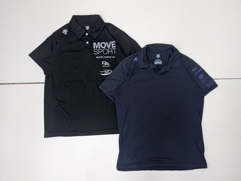11．Descente デサント MOVE SPORTS 2点 セット 速乾 半袖ポロシャツ トレーニングウェア メンズL/O 黒ネイビー x510