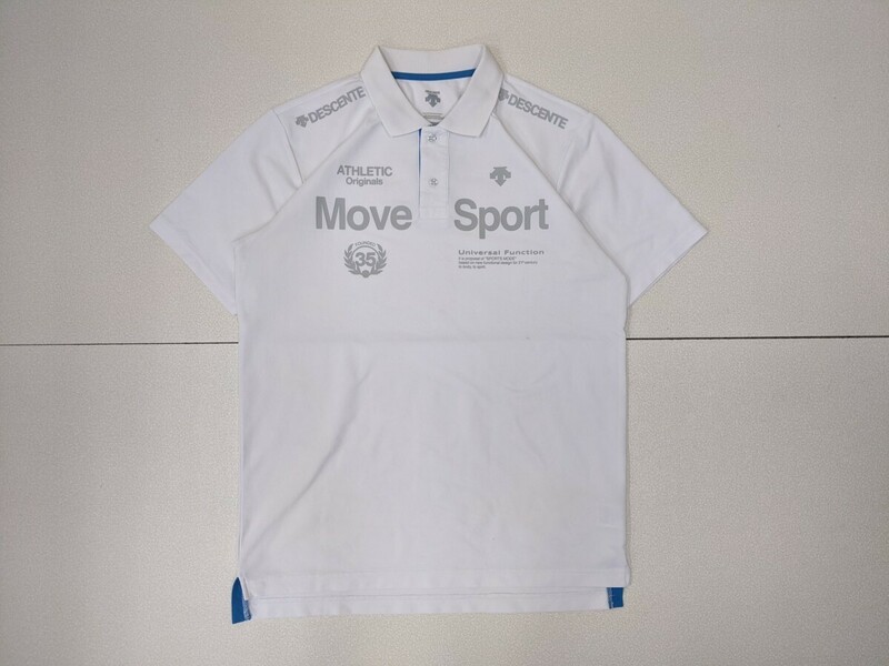3．Descente デサント MOVE SPORTS DOR-C7782 ストレッチ素材 半袖ポロシャツ メンズＬ 白水色 トレーニングウェア x509