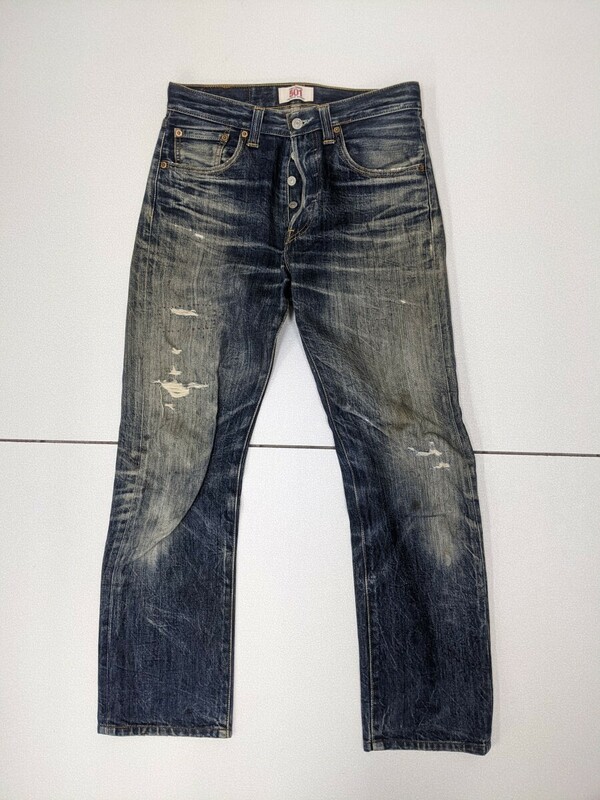 14．リーバイス 鬼ヒゲ ハチノス 雰囲気抜群 00s LEVI'S 501 デニム パンツ ジーンズ アメカジ オールド W29L36　ネイビー y509