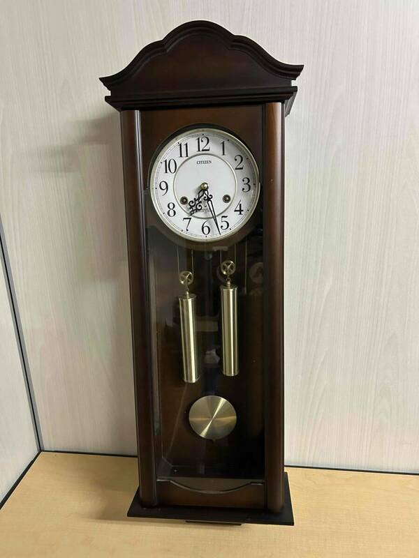 CITIZEN 4MJ676‐0 掛時計 クォーツ 振り子時計 柱時計 電池式 昭和レトロ アンティーク リズム時計 稼働品 中古美品
