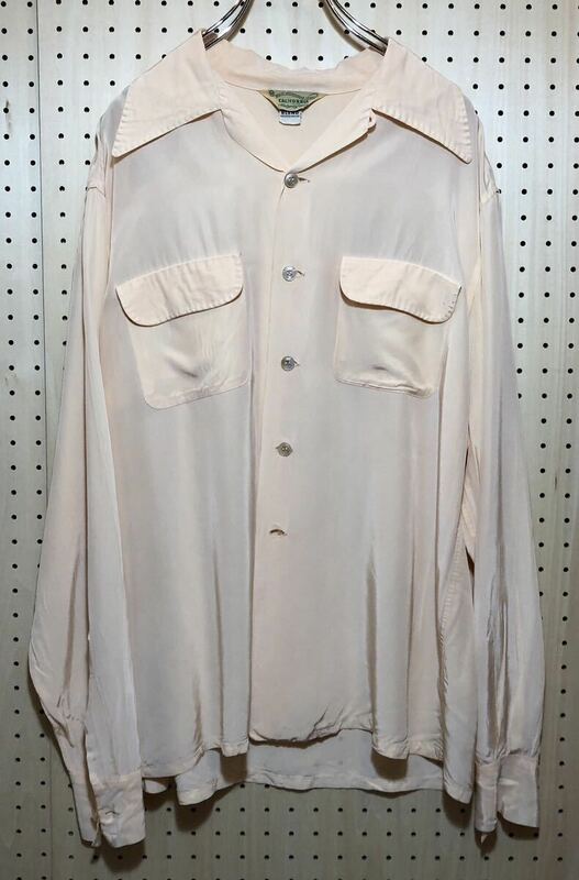 【M】40's VINTAGE BRENT NYLON ACETATE Shirts Beige 40年代 ビンテージ ブレント ナイロン アセテート オープンカラー シャツ F651