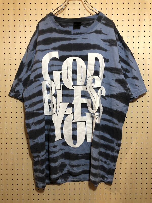 【XL】 USED GOD BLESS YOU EXAMPLE Tie Dye Print Tee Blue ゴッドブレスユー イグザンプル タイダイ プリント Tシャツ ブルー F624