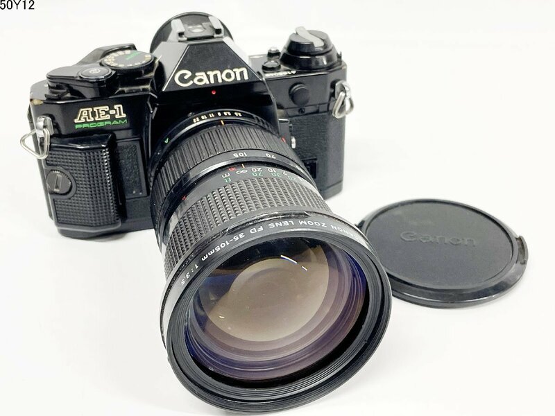 ★Canon キャノン AE-1 PROGRAM ZOOM FD 35-105mm 1:3.5 一眼レフ フィルムカメラ ボディ レンズ 通電可能 ジャンク 50Y12-9