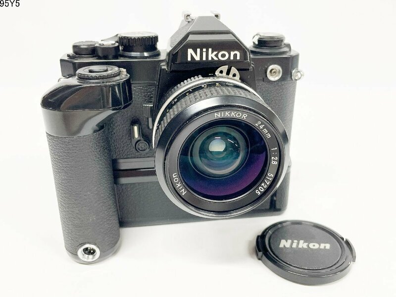 ★シャッターOK◎ Nikon ニコン FM2N NIKKOR 24mm 1:2.8 一眼レフ フィルムカメラ ブラックボディ レンズ MD-12 モータードライブ 95Y5-9