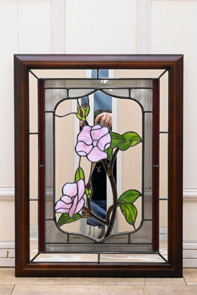 AQ23 ステンドグラス 壁掛け 鏡 ミラー オブジェ 飾り物 
