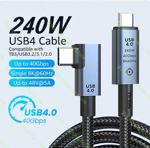 【新品】L字 USB4.0 100cm 40Gbps 240W Thunderbolt4 USB Type C to C 変換ケーブル 検品済み 