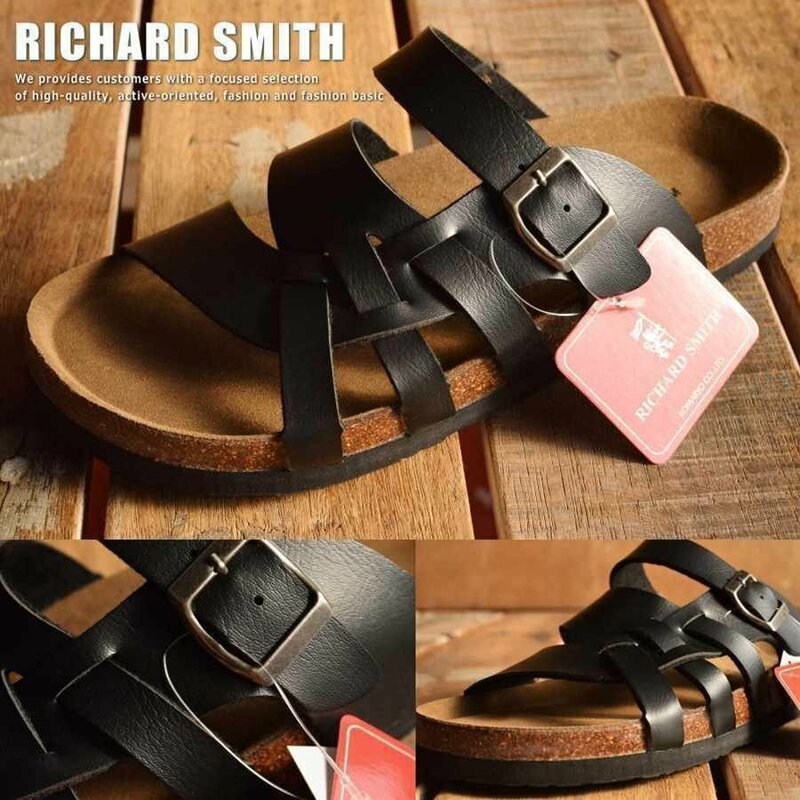 RICHARD SMITH PU レザー クロスベルト カジュアル サンダル メンズ 7961 ブラック L 26.0～26.5cm / 新品 1円 スタート