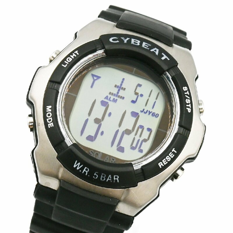 1円 稼働 良品 CYBEAT サイビート J-AXIS SRC04 ジェイアクシス 電波ソーラー QZ デジタル文字盤 SSラバー メンズ 腕時計 350120240514