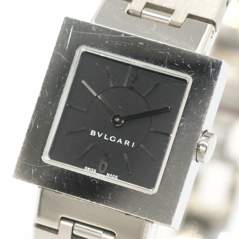 1円 稼働 良品 BVLGARI ブルガリ クアドラード SQ22SS QZ クオーツ 黒文字盤 SS 腕時計 レディース スクエア ブランド 364120240514