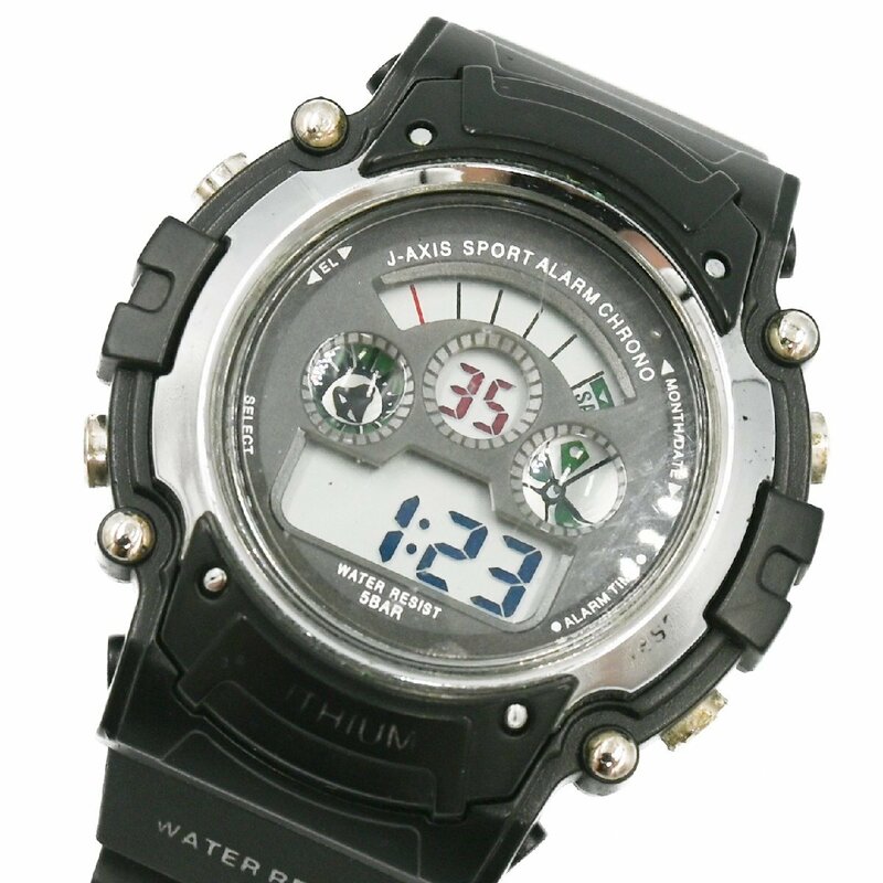 1円 稼働 美品 SUN FLAME サンフレイム スポーツ アラーム クロノ QZ クオーツ デジタル文字盤 メンズ 腕時計 350320240514