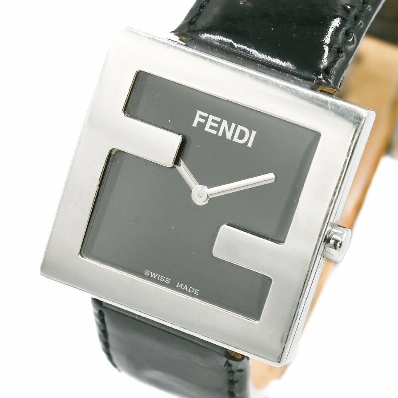 1円 稼働 良品 FENDI フェンディ 4000L QZ クオーツ 黒文字盤 メンズ/ボーイズ 腕時計 スクエア ウォッチ ブランド 革ベルト 356620240514