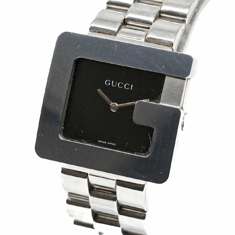 1円 稼働 GUCCI グッチ 3600M Gスクエア QZ クオーツ 黒文字盤 SS 腕時計 メンズ ブランド 男性用 ウォッチ Watch 043920240528