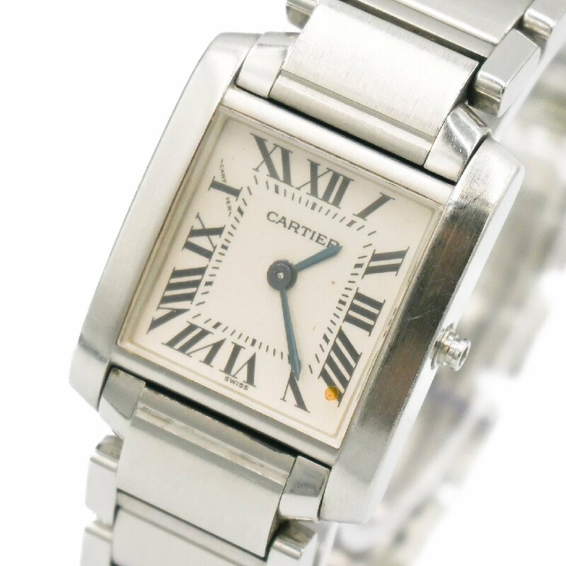 1円 Cartier カルティエ タンクフランセーズSM 2384 QZ クオーツ アイボリー文字盤 レディース 腕時計 スクエア ブランド 340420240507