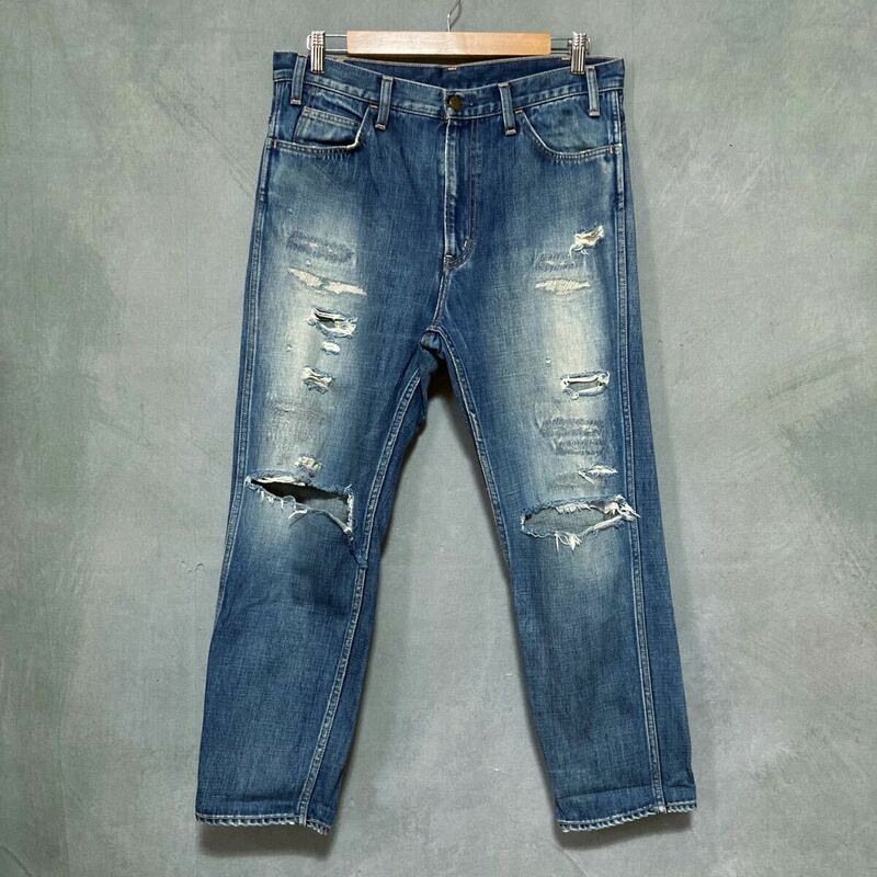 UNUSED アンユーズド 12oz damage repair denim ダメージ クラッシュ リペア デニムパンツ size.3 (L) インディゴ