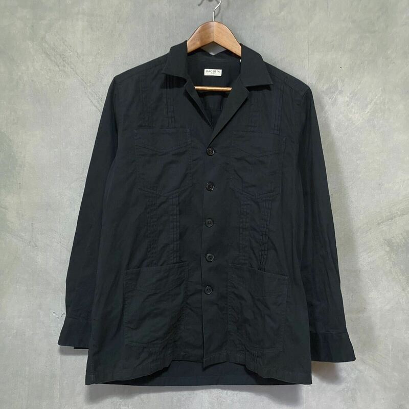 アルバニア製 Bagutta バグッタ CUBAK コットン キューバシャツ タイプ オープンカラー シャツ size.S slim 型番.08283 ブラック シミあり