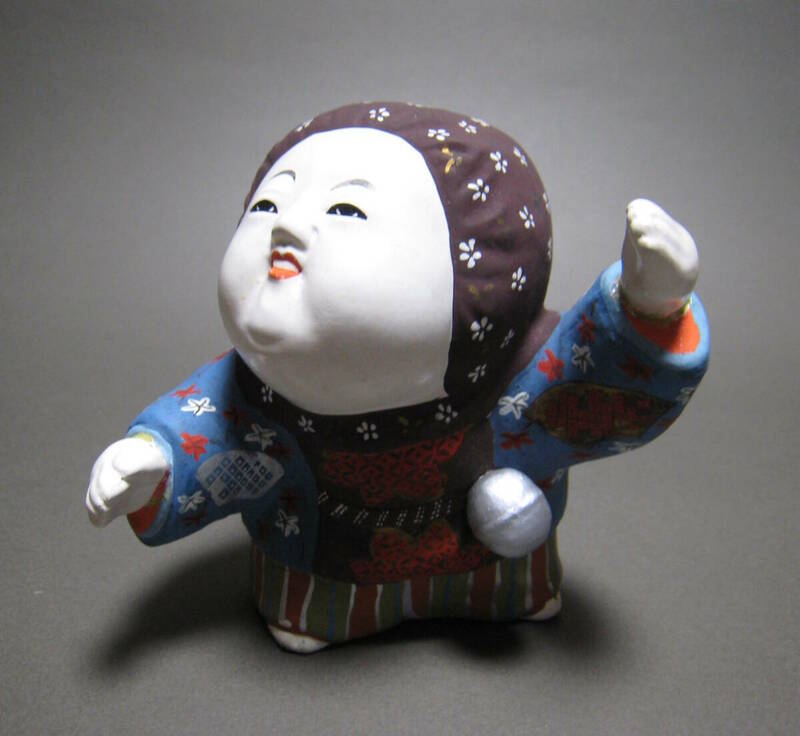御所人形　京人形　その３　紅葉と扇文　羽織　鈴　踊り　人形　レトロ　13ｃｍ　日本人形