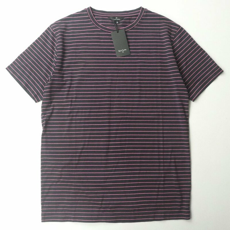 新品タグ付き 正規品 PS PAUL SMITH ポールスミス 153052 ボーダー 半袖 Tシャツ クルーネック S ブラック × ピンク メンズ