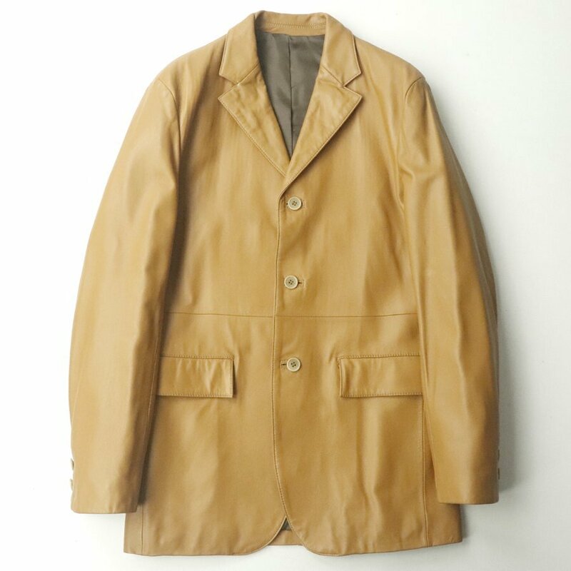 美品 RadmesS MEN'S BIGI ラッドメス メンズビギ 羊革 ラムレザー 秋冬 3B テーラードジャケット キャメル M【参考定価￥44,000-】