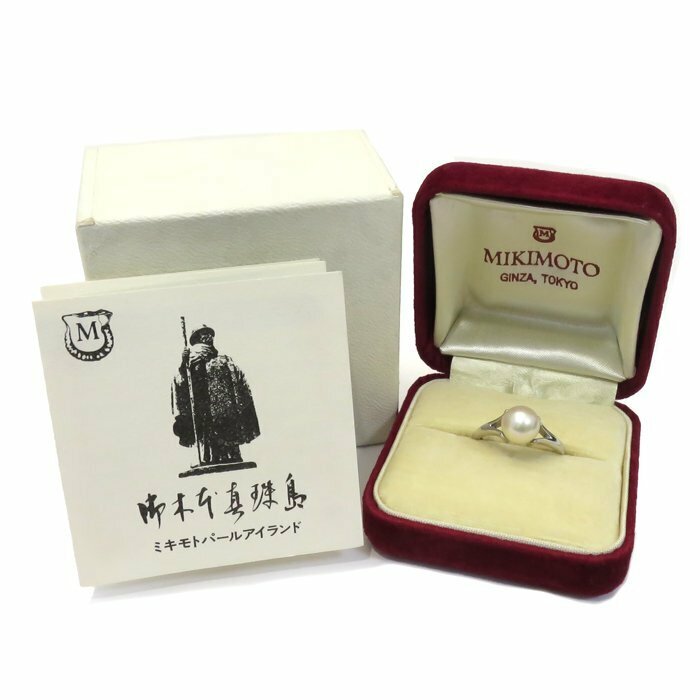 ミキモト(MIKIMOTO) K14WG パール 指輪 約7.5mm 3.0g 12号 ホワイトゴールド 14金 真珠 リング 箱 冊子 送料880円